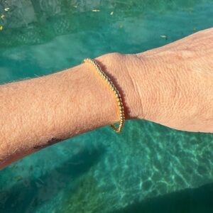 14K Gold Plated Beaded Strand Bead Ball Bracelet stackable Adjustable